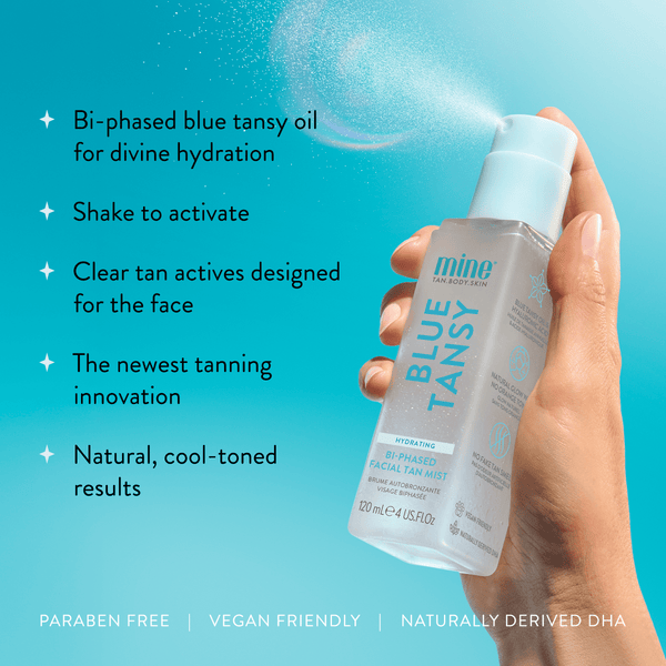 MineTan Body Skin Blue Tansy Bi-Phased Facial Tan Mist Mine Face