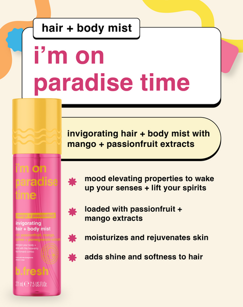 i'm on paradise time invigorating hair + body mist